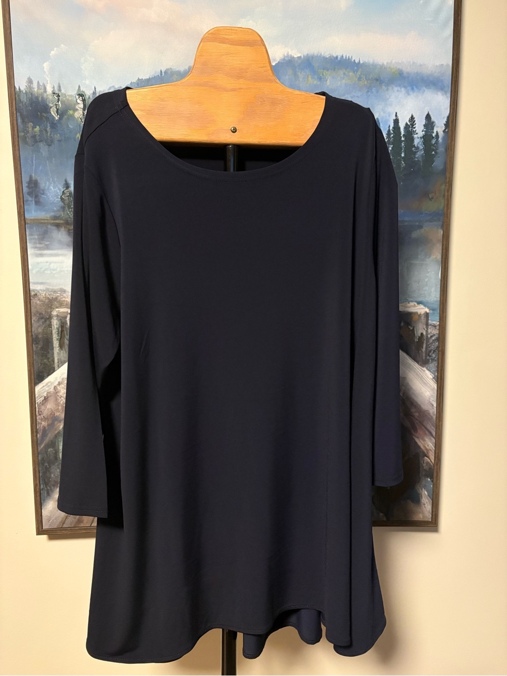 Tahiti Women’s Navy Long-Sleeve Swing Top Jersey knit 1X